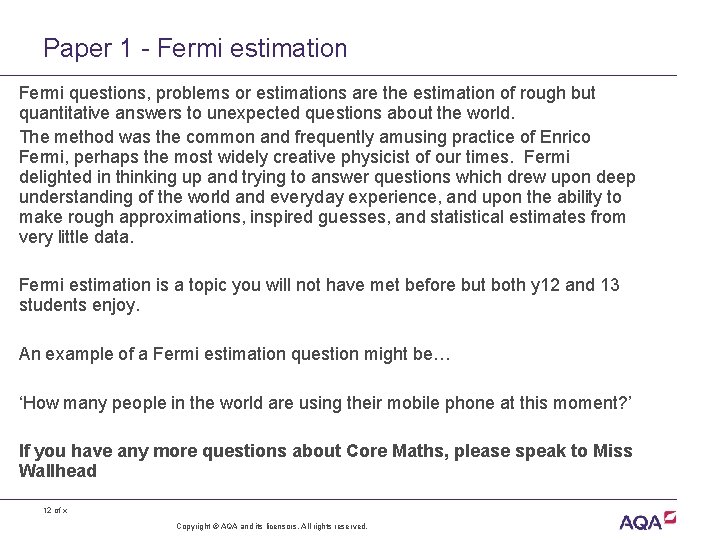 Paper 1 - Fermi estimation Fermi questions, problems or estimations are the estimation of