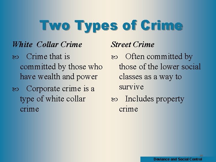 Two Types of Crime White Collar Crime Street Crime that is Often committed by