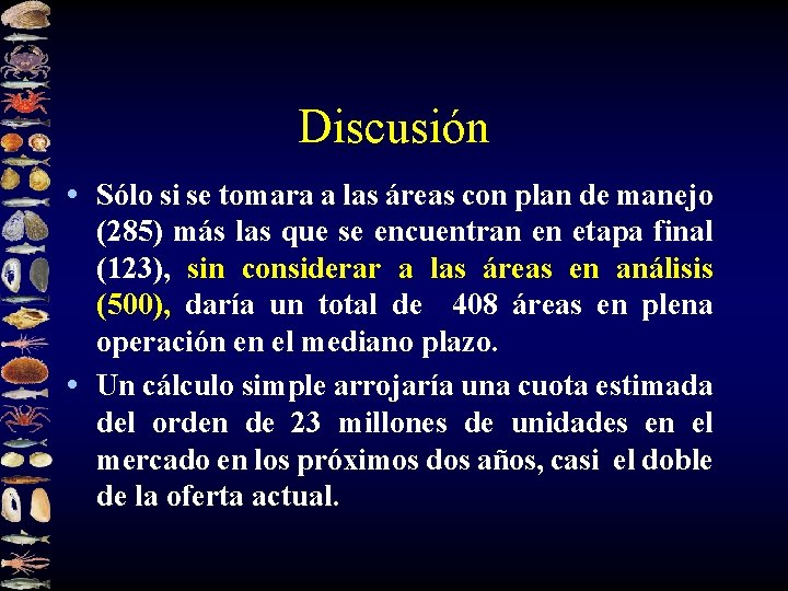 Discusión • Sólo si se tomara a las áreas con plan de manejo (285)