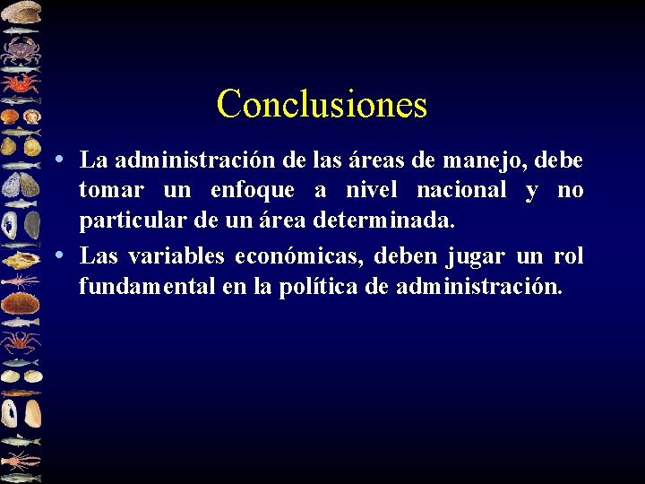 Conclusiones • La administración de las áreas de manejo, debe tomar un enfoque a