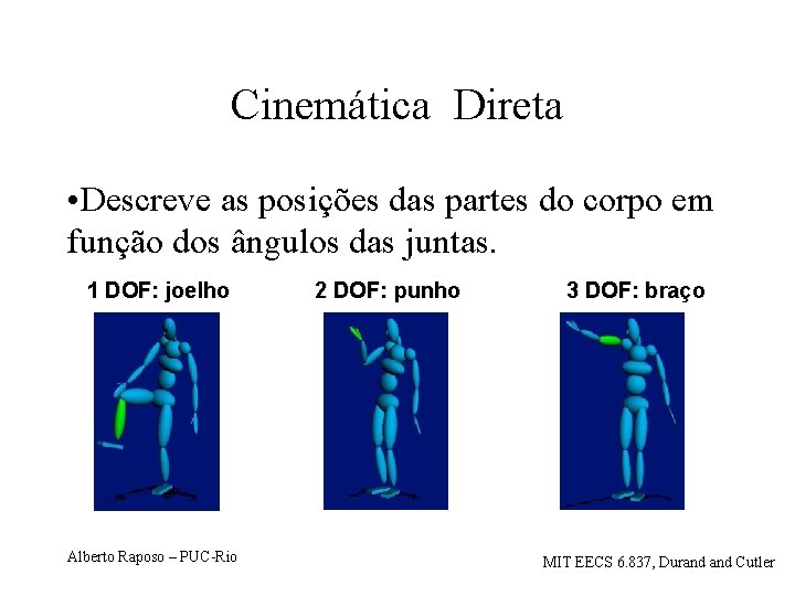 Cinemática Direta • Descreve as posições das partes do corpo em função dos ângulos