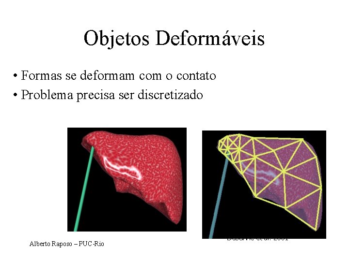 Objetos Deformáveis • Formas se deformam com o contato • Problema precisa ser discretizado