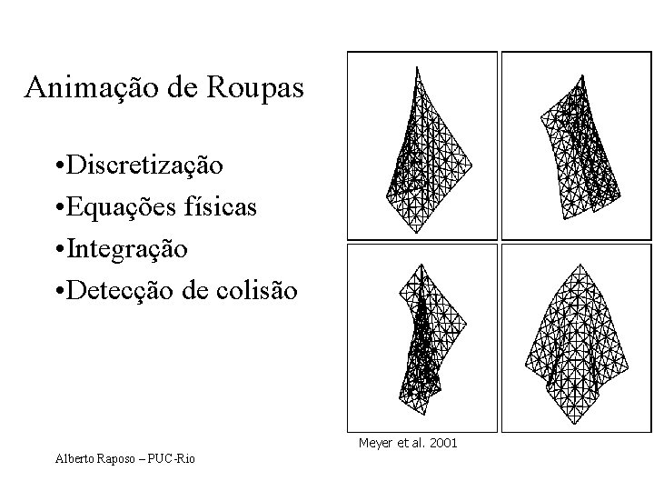 Animação de Roupas • Discretização • Equações físicas • Integração • Detecção de colisão