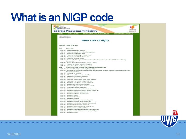 What is an NIGP code 2/25/2021 13 