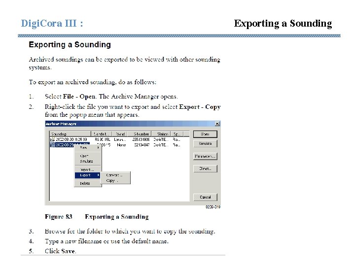 Digi. Cora III : Exporting a Sounding Digi. Cora III : Exporting a Sounding