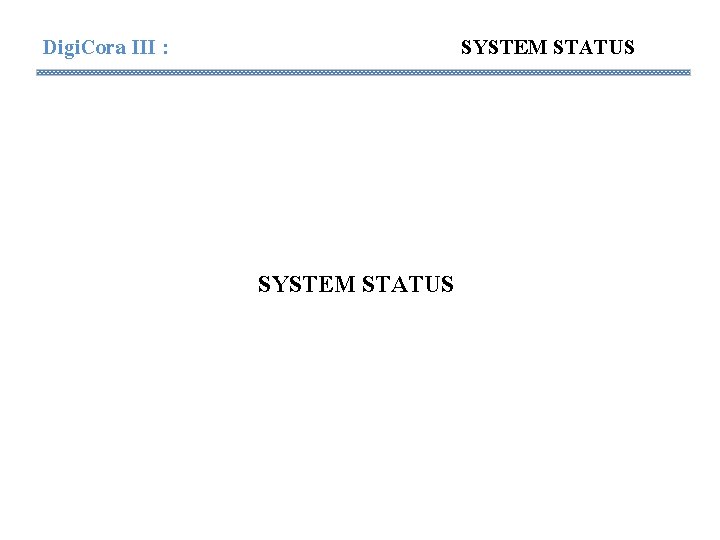 Digi. Cora III : SYSTEM STATUS Digi. Cora III : SYSTEM STATUS