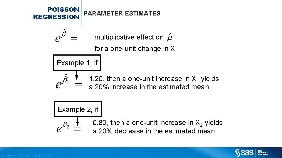 POISSON PARAMETER ESTIMATES REGRESSION multiplicative effect on for a one-unit change in X. Example