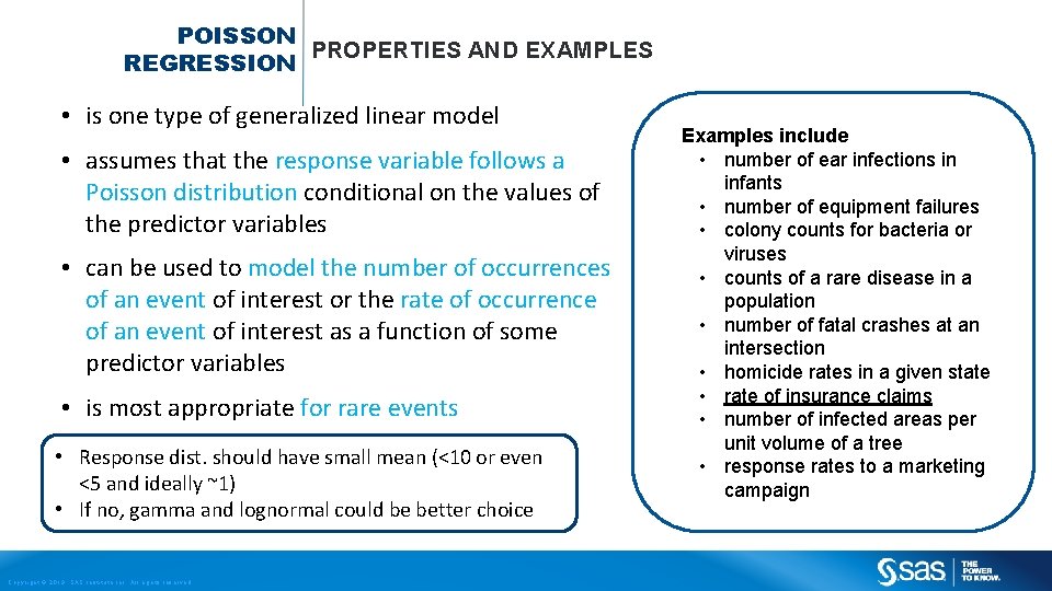 POISSON PROPERTIES AND EXAMPLES REGRESSION • is one type of generalized linear model •