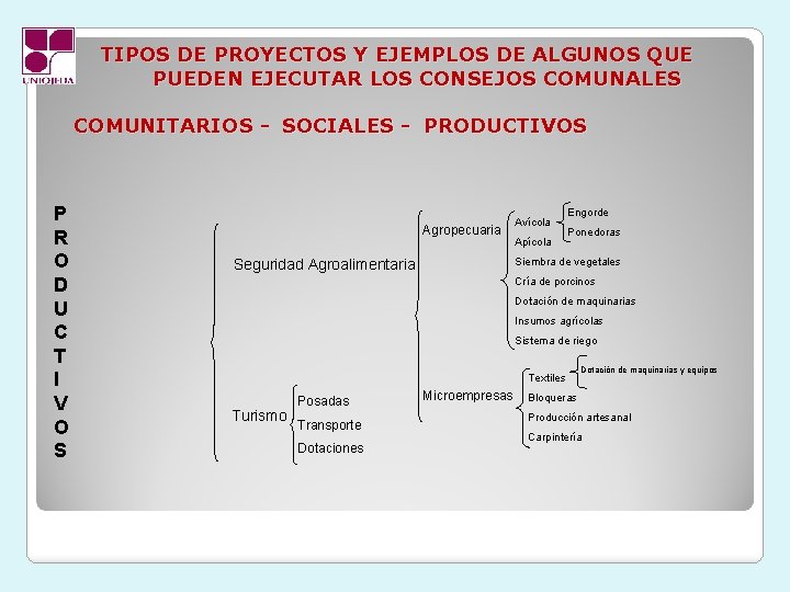 TIPOS DE PROYECTOS Y EJEMPLOS DE ALGUNOS QUE PUEDEN EJECUTAR LOS CONSEJOS COMUNALES COMUNITARIOS