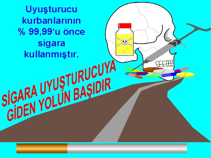 Uyuşturucu kurbanlarının % 99, 99‘u önce sigara kullanmıştır. 