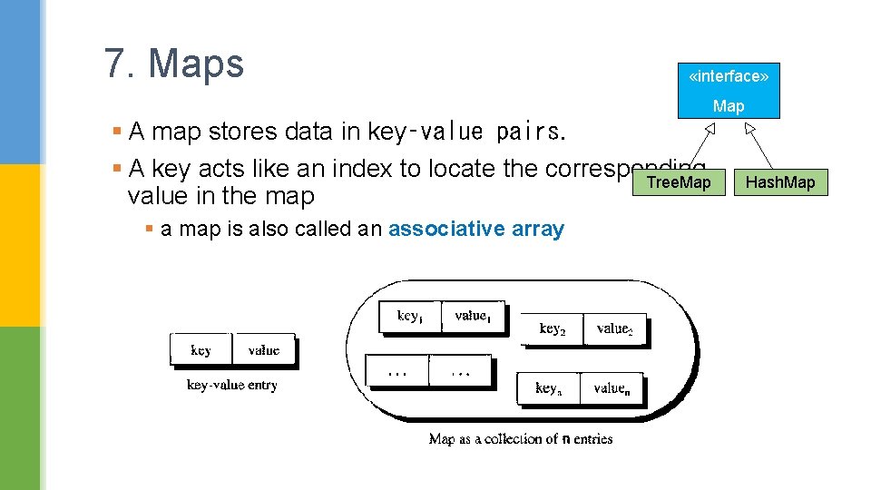 7. Maps «interface» Map § A map stores data in key‑value pairs. § A