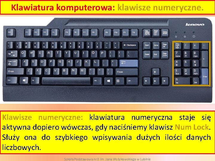 Klawiatura komputerowa: klawisze numeryczne. Klawisze numeryczne: klawiatura numeryczna staje się aktywna dopiero wówczas, gdy