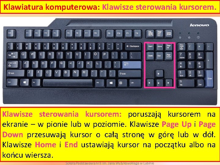 Klawiatura komputerowa: Klawisze sterowania kursorem: poruszają kursorem na ekranie – w pionie lub w