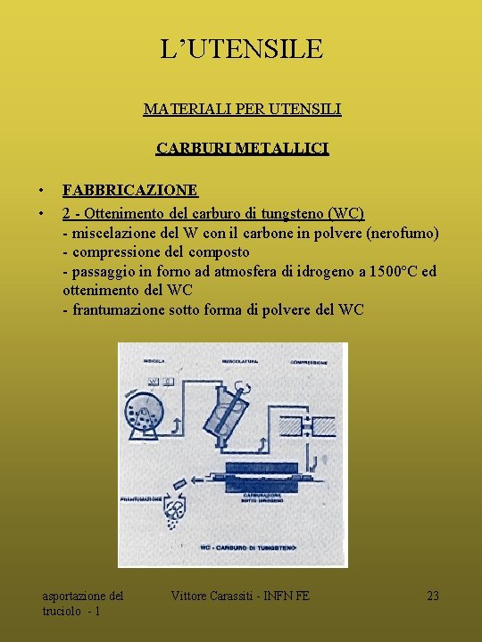 L’UTENSILE MATERIALI PER UTENSILI CARBURI METALLICI • • FABBRICAZIONE 2 - Ottenimento del carburo