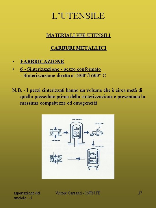 L’UTENSILE MATERIALI PER UTENSILI CARBURI METALLICI • • FABBRICAZIONE 6 - Sinterizzazione - pezzo