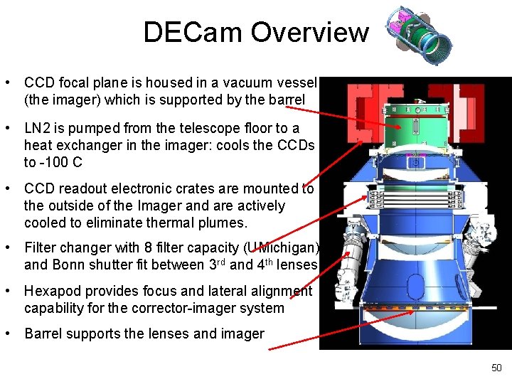 DECam Overview • CCD focal plane is housed in a vacuum vessel (the imager)