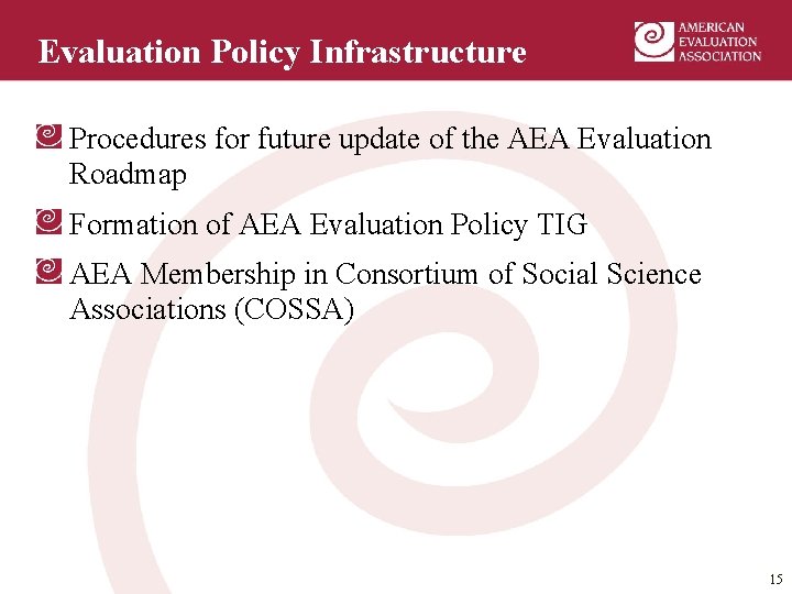 Evaluation Policy Infrastructure Procedures for future update of the AEA Evaluation Roadmap Formation of