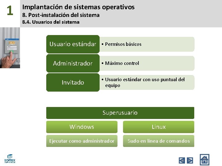 1 Implantación de sistemas operativos 8. Post-instalación del sistema 8. 4. Usuarios del sistema