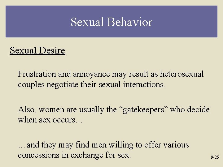 Sexual Behavior Sexual Desire Frustration and annoyance may result as heterosexual couples negotiate their