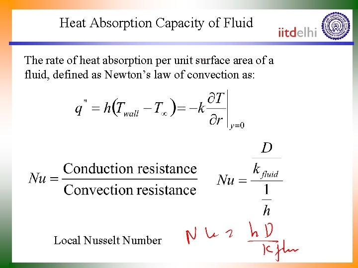 Heat Absorption Capacity of Fluid The rate of heat absorption per unit surface area