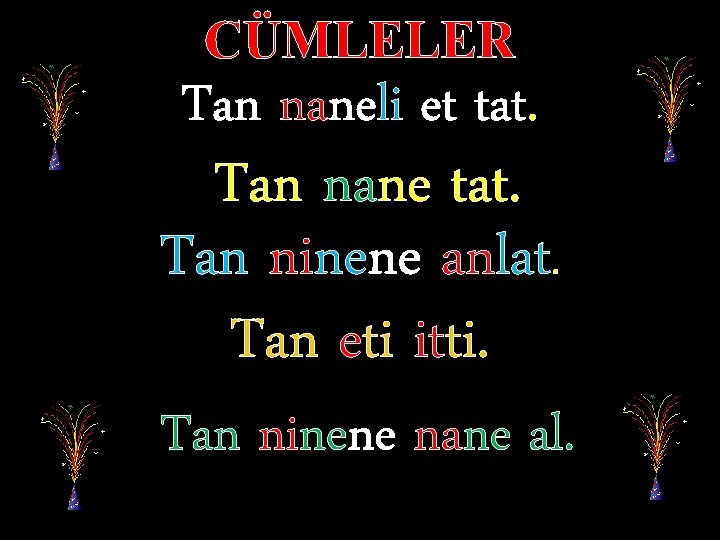 CÜMLELER Tan naneli et tat. Tan nane tat. Tan ninene anlat. Tan eti itti.