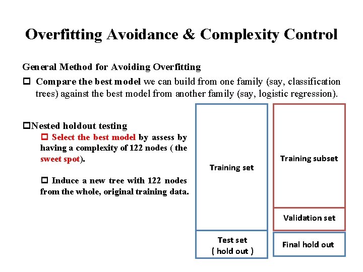 Overfitting Avoidance & Complexity Control General Method for Avoiding Overfitting p Compare the best