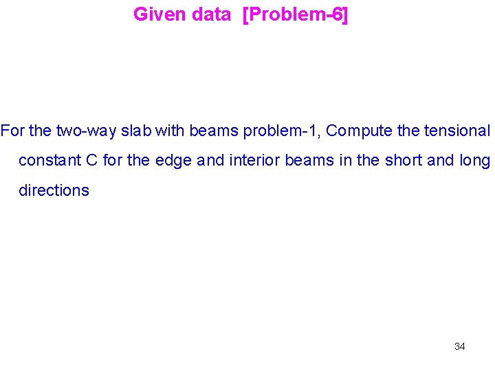 Given data [Problem-6] For the two-way slab with beams problem-1, Compute the tensional constant