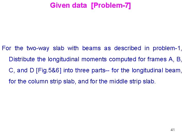 Given data [Problem-7] For the two-way slab with beams as described in problem-1, Distribute