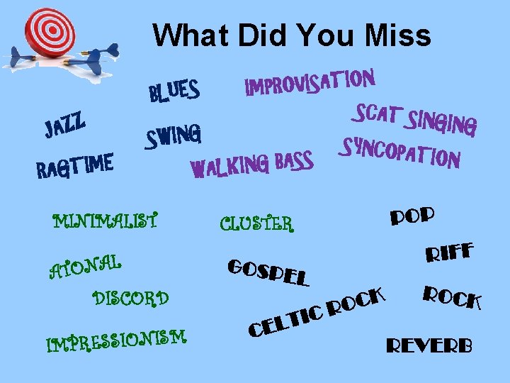 What Did You Miss BLUES JAZZ RAGTIME SWING MINIMALIST L A N O T