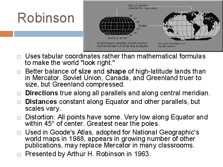 Robinson Uses tabular coordinates rather than mathematical formulas to make the world "look right.