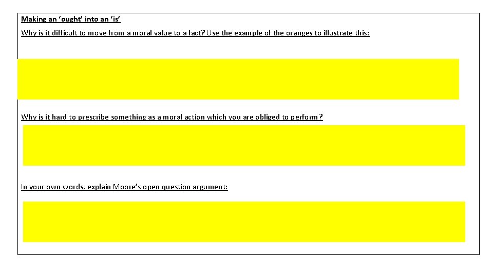 Making an ‘ought’ into an ‘is’ Why is it difficult to move from a