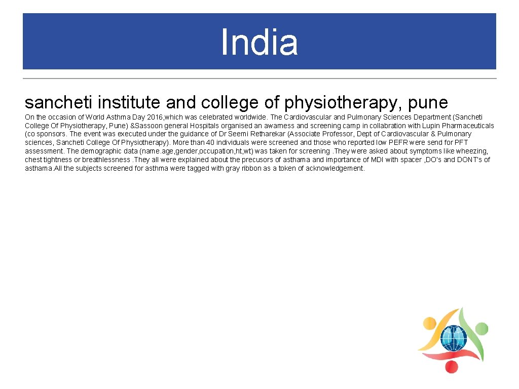 India sancheti institute and college of physiotherapy, pune On the occasion of World Asthma