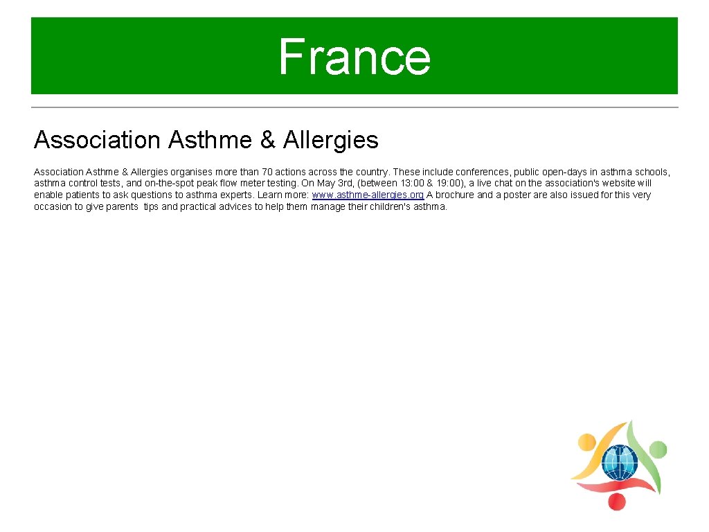 France Association Asthme & Allergies organises more than 70 actions across the country. These