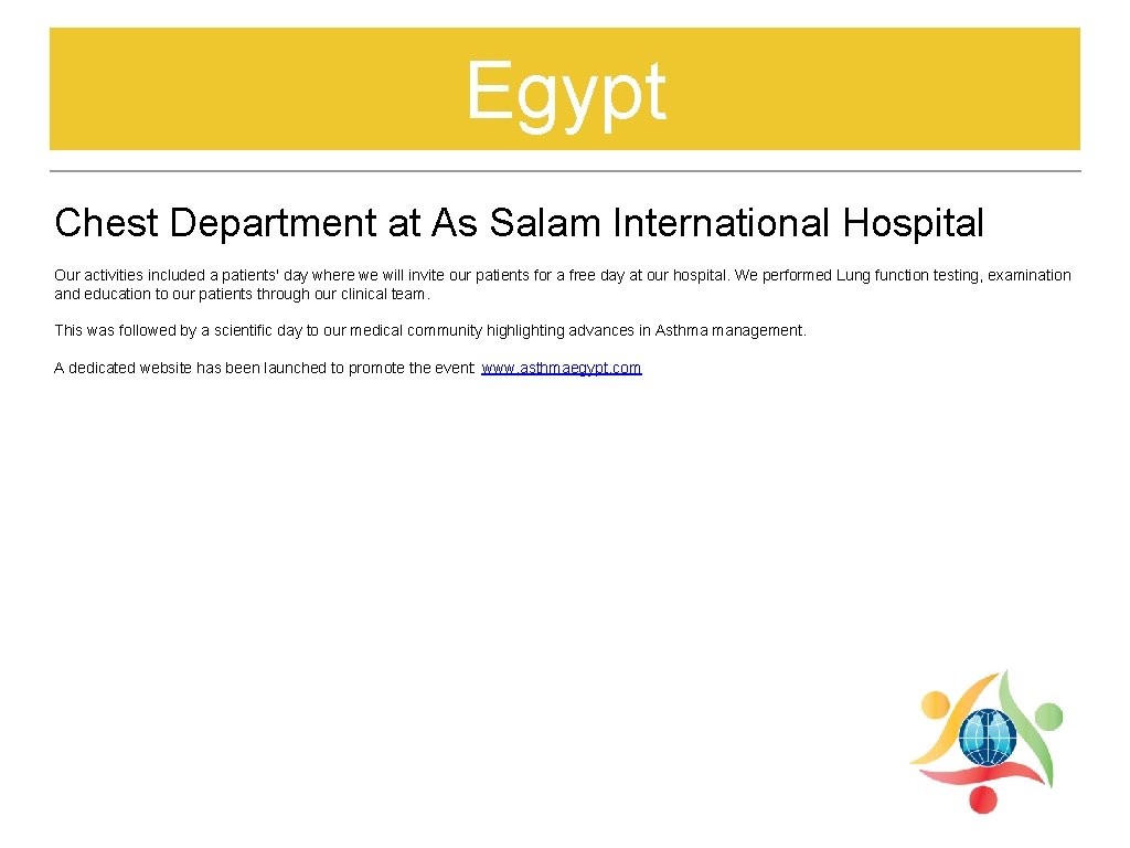 Egypt Chest Department at As Salam International Hospital Our activities included a patients' day