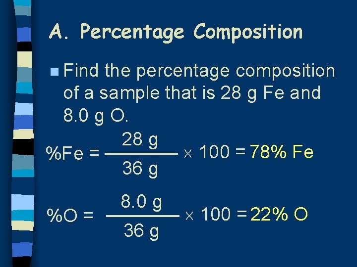 A. Percentage Composition n Find the percentage composition of a sample that is 28