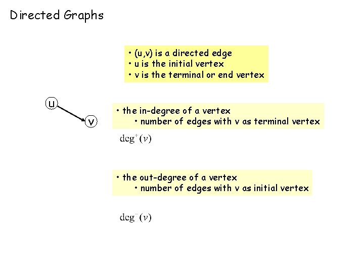 Directed Graphs • (u, v) is a directed edge • u is the initial Directed Graphs • (u, v) is a directed edge • u is the initial
