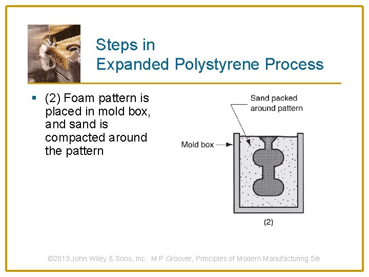 Steps in Expanded Polystyrene Process § (2) Foam pattern is placed in mold box,