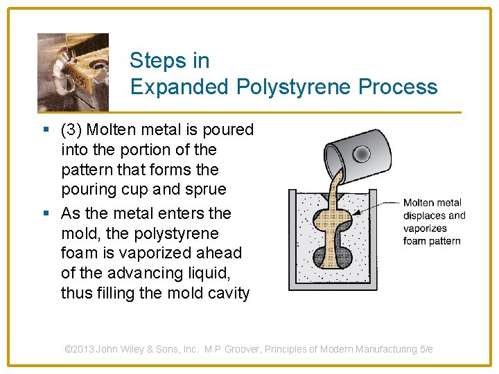 Steps in Expanded Polystyrene Process § (3) Molten metal is poured into the portion