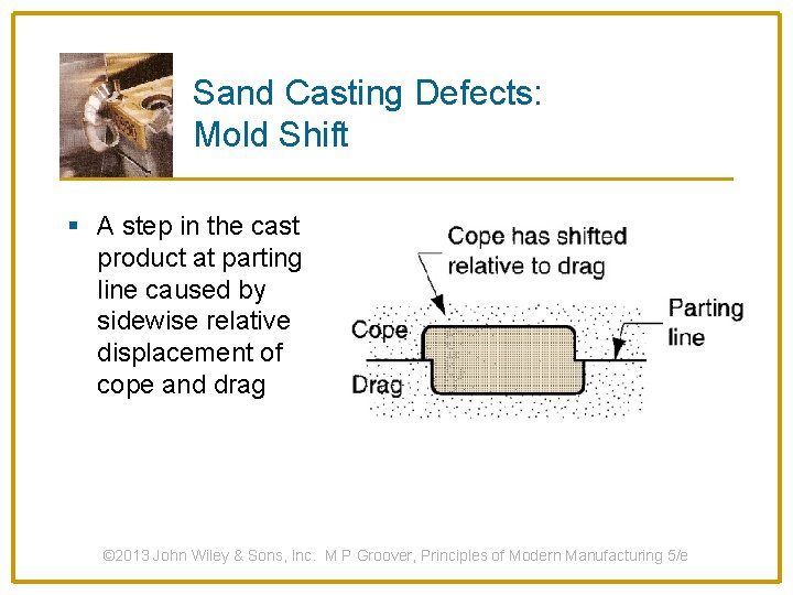 Sand Casting Defects: Mold Shift § A step in the cast product at parting