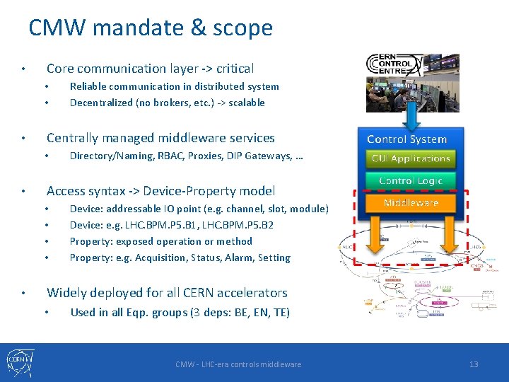CMW mandate & scope • Core communication layer -> critical • • • Centrally