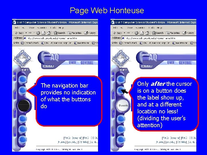 Page Web Honteuse The navigation bar has no provides no indicationof what the of