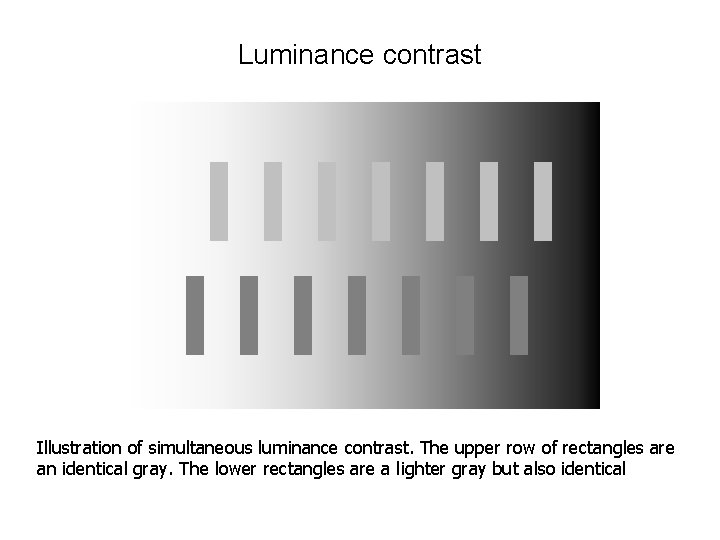 Luminance contrast Illustration of simultaneous luminance contrast. The upper row of rectangles are an