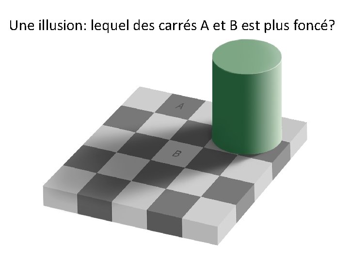 Une illusion: lequel des carrés A et B est plus foncé? 