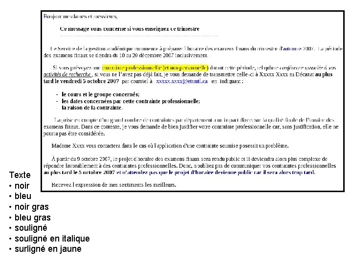 Texte • noir • bleu • noir gras • bleu gras • souligné en