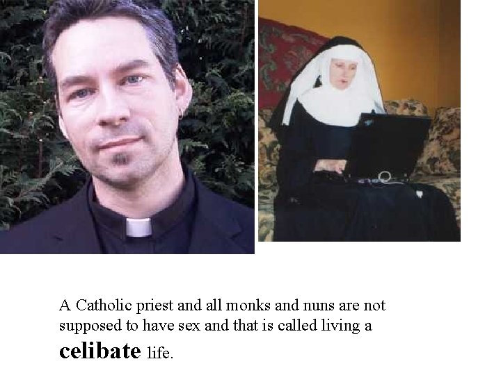 A Catholic priest and all monks and nuns are not supposed to have sex