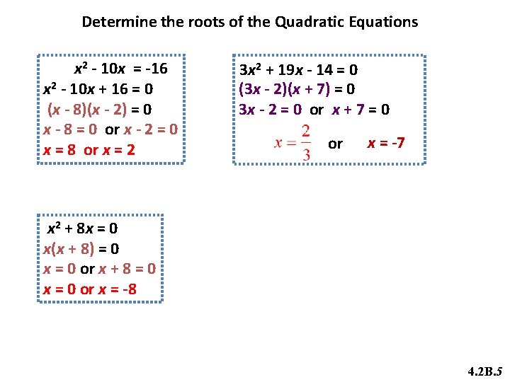 Determine the roots of the Quadratic Equations x 2 - 10 x = -16