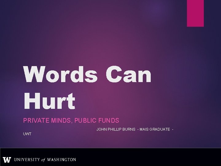 Words Can Hurt PRIVATE MINDS, PUBLIC FUNDS JOHN PHILLIP BURNS - MAIS GRADUATE UWT