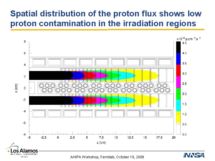 Spatial distribution of the proton flux shows low proton contamination in the irradiation regions