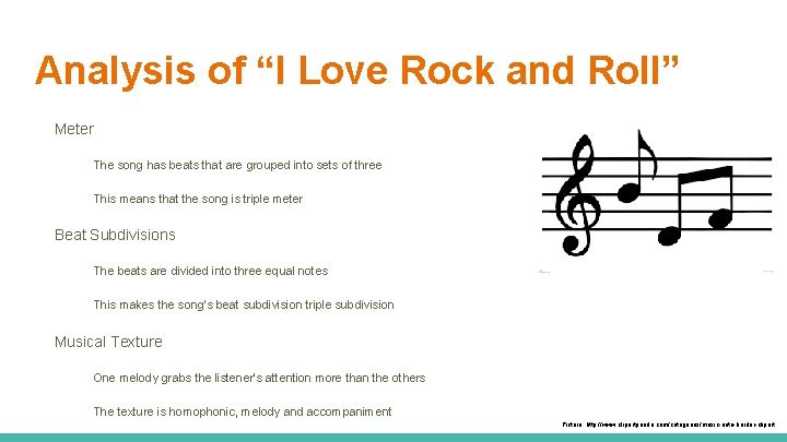 Analysis of “I Love Rock and Roll” Meter The song has beats that are