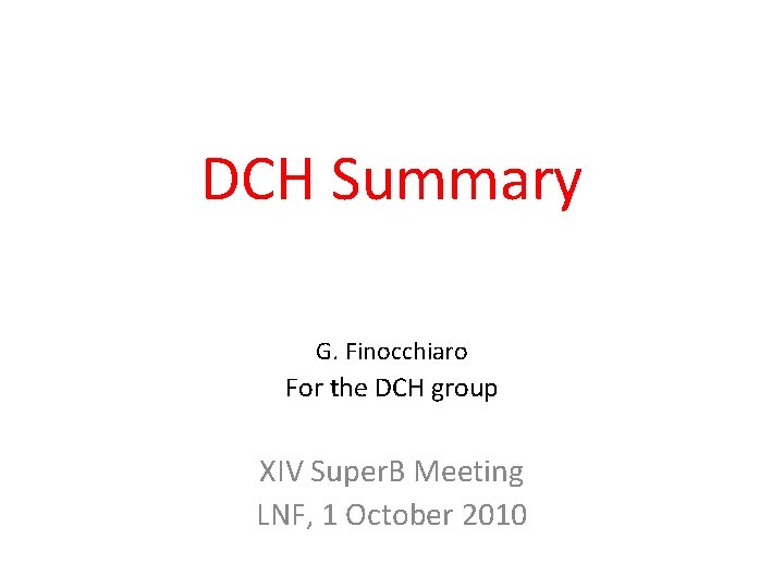 DCH Summary G. Finocchiaro For the DCH group XIV Super. B Meeting LNF, 1